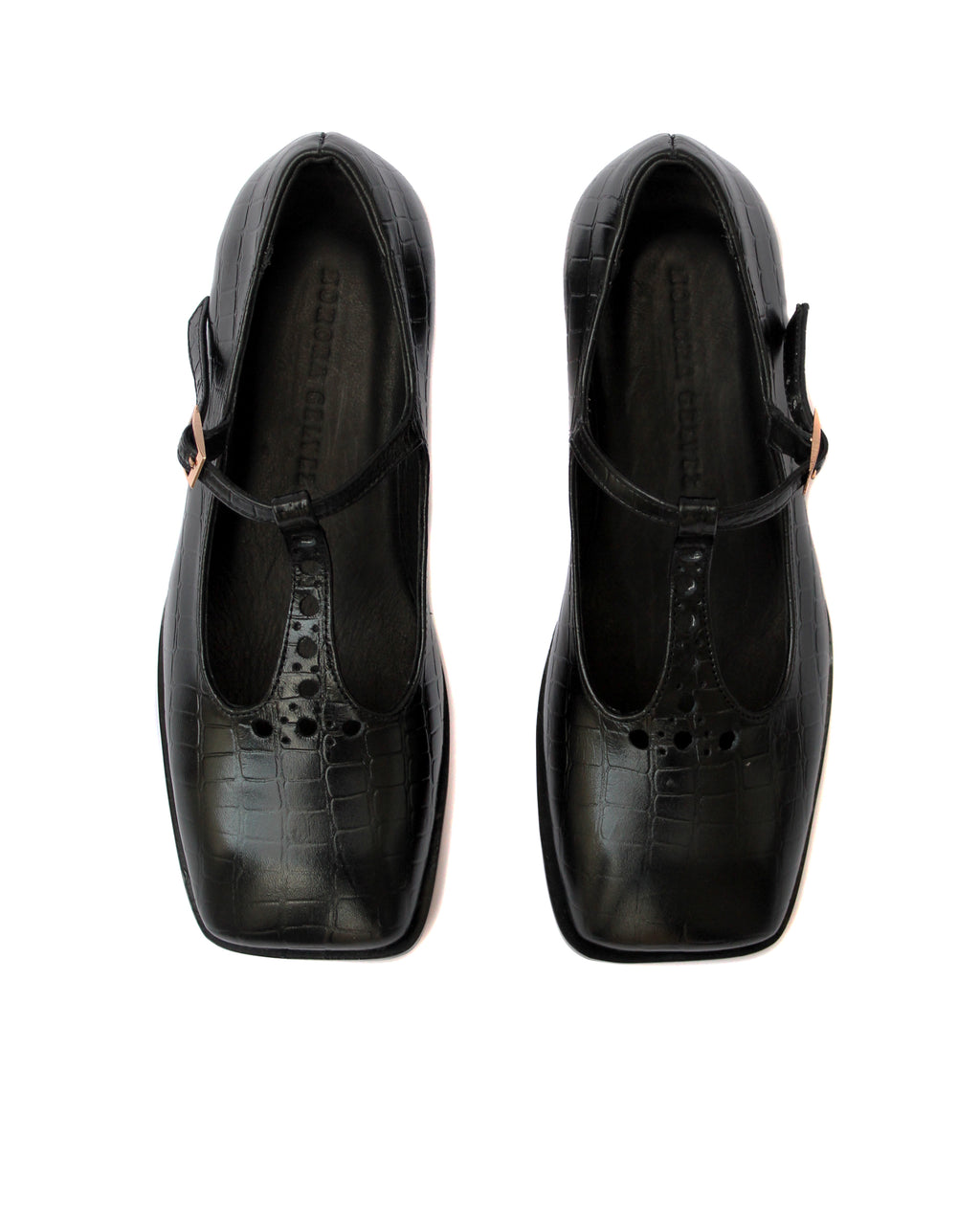 T STRAP MATILDA Cuero Croco Negro